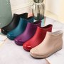 Women's Waterproof Non-slip Chic Ankle Rain Boots Fashion Solid Color Pvc Comfortable Round Toe Design