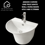 Arezzo Curved One Piece White Wall Hung Basin - 470 X 460 X 370MM