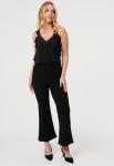Womens Mid Waist Pull On Stretch Flare Pants In Black - Black 14