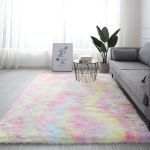 150 X 180CM Plush Fluffy Carpet - Shaggy & Foldable Rugs - Rainbow