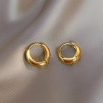 Tiny Geometric Glossy Hoop Earrings Copper Jewelry Simple Vintage Style Trendy Female Earrings For Daily Wear