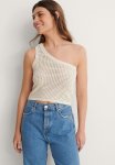 One Shoulder Knitted Tank Top - Light Beige