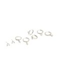 Waterproof Stainless Steel Cubic Zirconia & Baguette Flower Huggie Earrings 4-PACK
