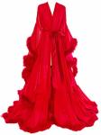 Molisa Womens Sexy Feather Bridal Robe Long Wedding Scarf Illusion Bathrobe Sleepwear Lingerie Robe Nightgown Red S m