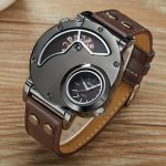 Oulm Unique Double Time Zone Sports Quartz Watch Male Clock Casual Pu Leather Military Wristwatch Men's Watches Ideal Choice For