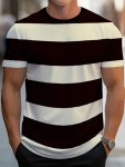 Striped Men's Crew Neck Fashionable Short Sleeve Sports T-Shirt Comfortable And Versatile For Summer And Spring Athletic Style C