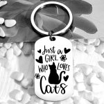 A Who Loves Cats Keychain Cute Stainless Steel Key Chain Ring Purse Bag Backpack Charm Birthday Christmas Gift For Women Female