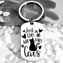 A Who Loves Cats Keychain Cute Stainless Steel Key Chain Ring Purse Bag Backpack Charm Birthday Christmas Gift For Women Female Cat Mom Mother