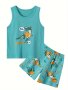 2pcs Boys Soccer Dino Print Versatile Sleeveless Tank Top & Shorts Set Cool Lightweight And Comfy Summer Holiday Clothes