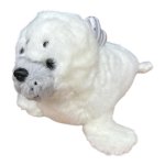 Plush Soft Toy 30CM - White Seal With Purple Striped Bow
