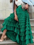 Mesh Layered Hem Skirt Elegant High Waist Skirt Women's Clothing