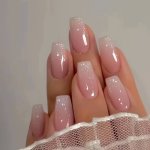 24PCS Glossy Long Ballerina Fake Nails White And Pinkish Gradient Press On Nails Gentle False Nails For Women Girls