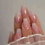24pcs Glossy Long Ballerina Fake Nails White And Pinkish Gradient Press On Nails Gentle False Nails For Women Girls