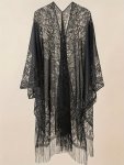 Plus Size Lace Cover Up Elegant Tassel Hem Cover Up Top For Spring & Summer Women's Plus Size Clothing