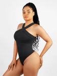 Criss Cross Halter Bodysuit - Black - Medium large