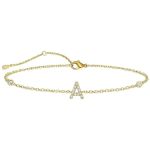 Rhinestone-accented Initial Bracelet - Gold - S925 Sterling
