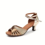 Elegant Women's Kitten Heeled Sandals With Twisted Design And Breathable Cross Strap Buckle - Perfect For Weddings Latin Salsa A