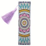 1 Set 5D Artificial Diamond Painting Bookmarks Kit Mandala Size 21X6CM 8.27"X2.37" Durable Pu Leather With Crystal Rhinestone F