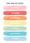 Watercolour Days Of The Week - Afrikaans - Wall Art Print - A1