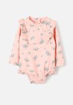 Cotton On Toni Ruffle Long Sleeve Swimsuit - Coral Dreams ditsy Folk Floral