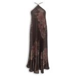 Brown Floral Pleated Maxi Dress