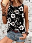 Floral Print Crew Neck Tank Top Casual Sleeveless Top For Spring & Summer Women's Clothing