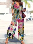 Allover Print Cold Shoulder Jumpsuit Vacation Style Short Sleeve Wide Leg Jumpsuit For Spring & Summer Women's Clothing