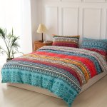 Bohemian Printed Duvet Cover Set Soft And Comfortable 3-PIECE Bedding Set For Bedroom & Guest Room Includes 1 Duvet Cover + 2 Pi