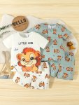 4PCS Boy's Cartoon Little Lion Print Short T-shirts & Shorts Set Comfortable & Skin-friendly Style Underwear For Boys