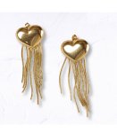 Puff Heart Fringe Earrings - Gold Free