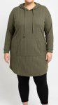 Ladies Longer Ribbed Hood Top - 60 Olive