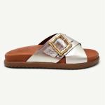 August Leather Cross Over Buckle Sandal - Champagne - 8