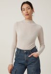 Cotton On Lena Textured Mock Neck Long Sleeve Top - Stone