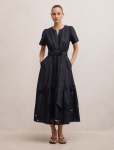 Matilda Embroidered Tie Midi Dress - 20 Navy