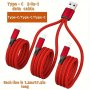 3-IN-1 Nylon Braided USB Charging Cable 1.2M 6A Fast Charge Data Sync Cord 66W Max Output Flat Matte USB To Type-c/micro Universal For Phones