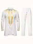 Men's Outfit Embroidery Print Stand Collar Long Sleeve Button Up Robe & Drawstring Trousers 2-piece Set For Cultural Activities In Middle Eastern