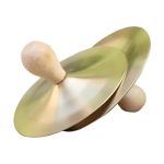1 Pair Fine Polished Finger Cymbals For Kids 3.5" Wooden Handle Rhythm Band Brass Cymbals With Attached Knobs Brass Fork Cymbals