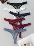 6PCS Sexy Lace Thongs For Women - Low Rise Comfortable & Breathable Nylon Blend Panties In Black White Deep Purple Royal Blue Bu