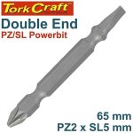 Tork Craft Pozi No. 2 & Slotted 5.0 X 65MM Pwr Insert Bit Double-ended Bulk T De PZSL65B