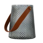 Glass Lantern Bud Vase With Leather Handle