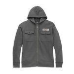 Harley Davidson Men& 39 S Stacked Logo Chest Pocket Zip Front Hoodie S