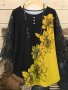 Plus Size Floral Print Velvet Sleeve Semi Sheer Long T-Shirt Women's Plus Slight Stretch Top