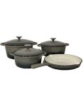 Quality 7 Piece Authentic Cast Iron Dutch Oven Cookware Pot Set Grey