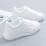 Women Round Toe Flat Sneakers Lace Up Low Top Breathable Board Shoes For Leisure Walking Running Jogging
