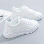 Women Round Toe Flat Sneakers Lace Up Low Top Breathable Board Shoes For Leisure Walking Running Jogging