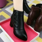 Chunky Heeled Pu Leather Ankle Boots With Button Decor Women's Footwear
