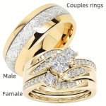 Chunky Band Ring Inlaid Shiny Zirconia Engagement Ring 1 PC