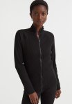 Zip-through Ribbed Top - Black