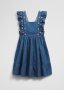 Organically Grown Cotton Chambray Frill Embroidered Dress