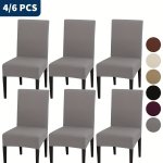 4 6PCS Four Seasons Solid Color Stretch Chair Cover Chair Slipcover Protection Furniture Home Decoration Living Room Kitchen Din
